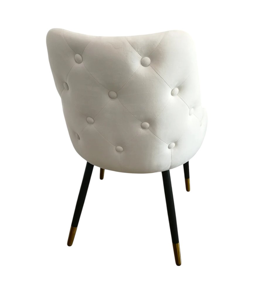 Set of Two White and Black Fabric Dining Side Chairs