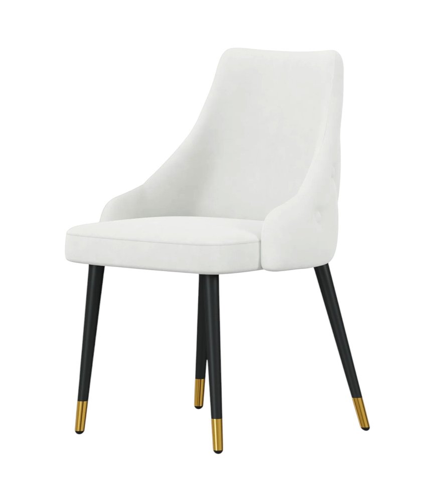 Set of Two White and Black Fabric Dining Side Chairs