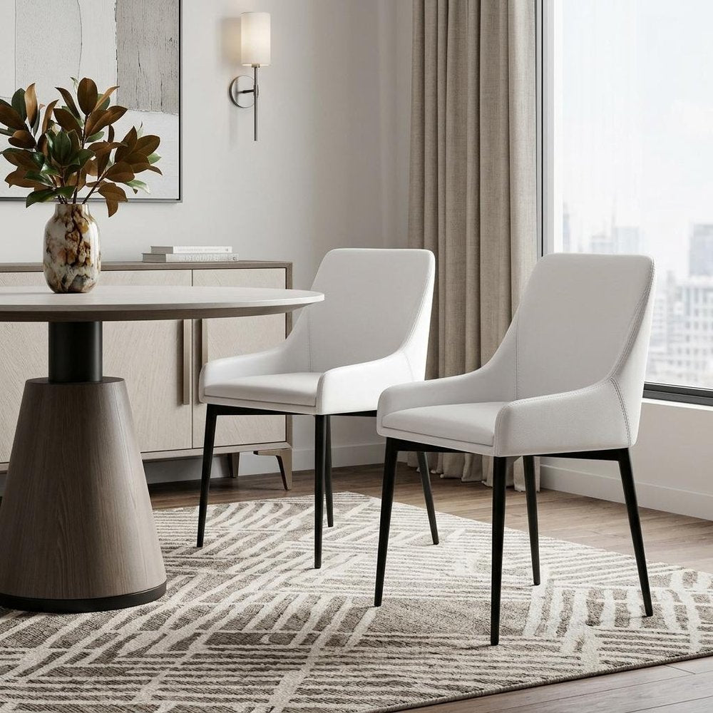 Set of Two White and Black Faux Leather Dining Side Chairs