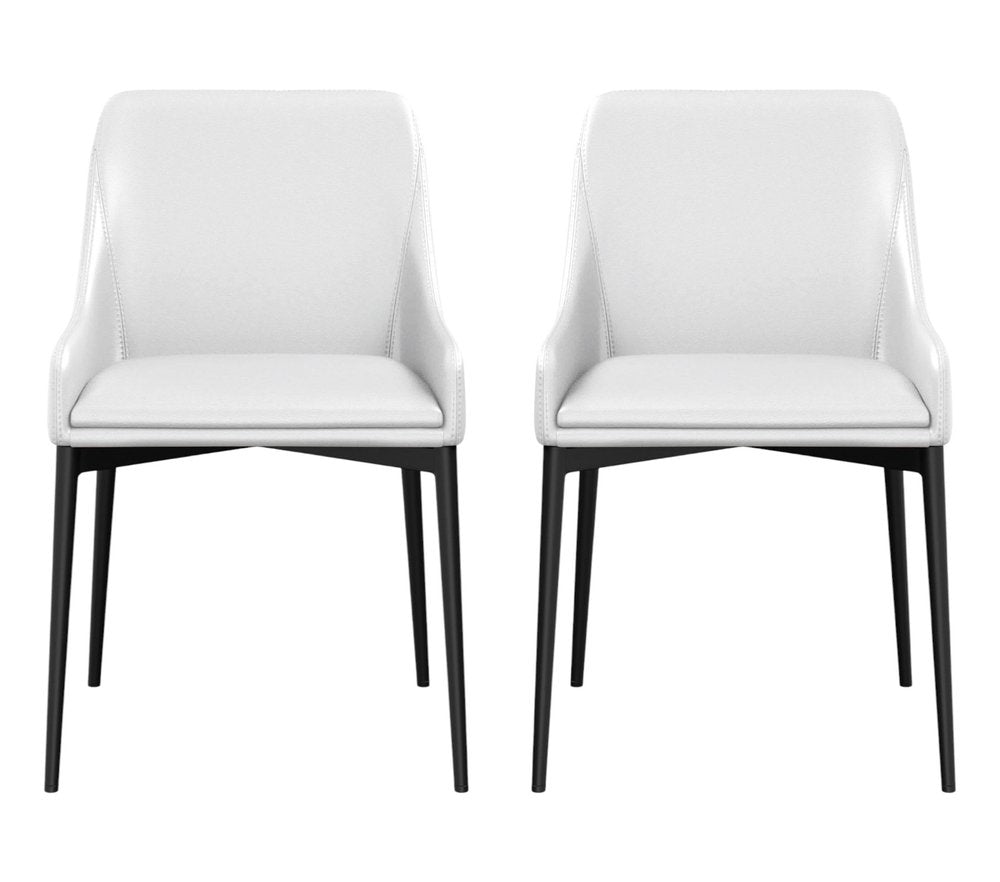 Set of Two White and Black Faux Leather Dining Side Chairs