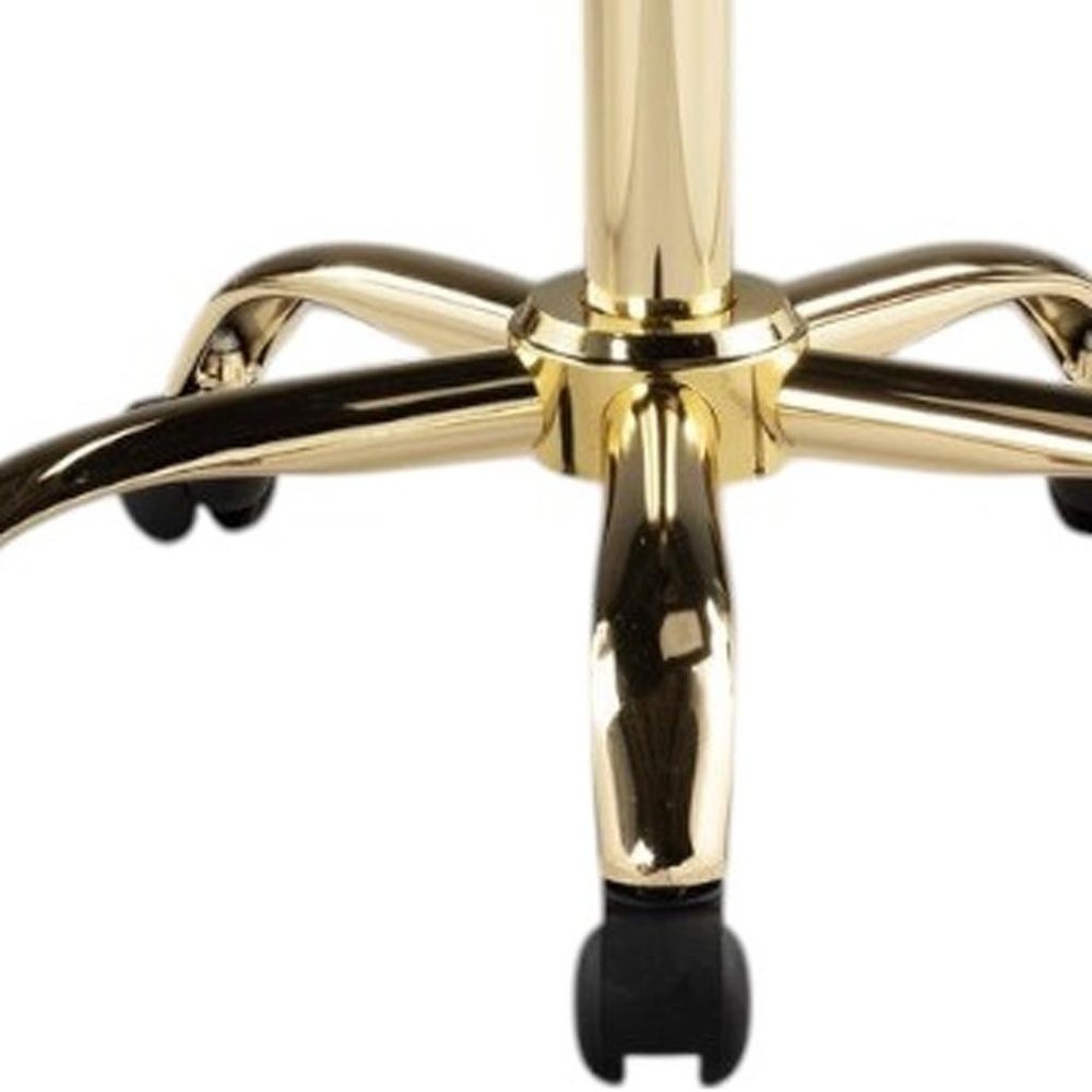 White and Gold Faux Leather Adjustable Height Swivel Rolling Office Chair on a white background