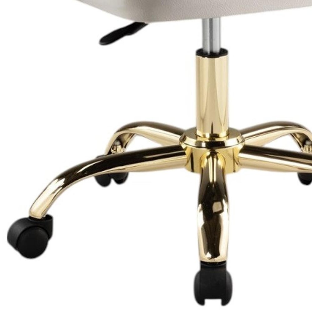 White and Gold Faux Leather Adjustable Height Swivel Rolling Office Chair on a white background