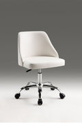 White and Silver Faux Leather Adjustable Height Swivel Rolling Office Chair