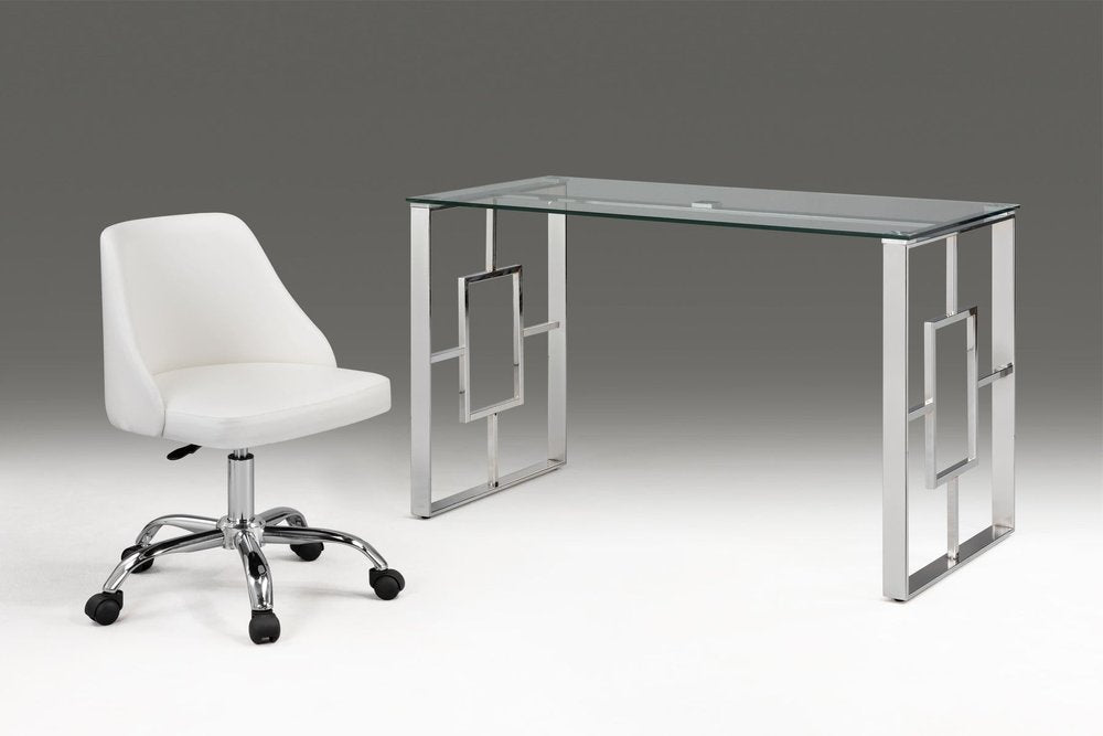 White and Silver Faux Leather Adjustable Height Swivel Rolling Office Chair - 29.3" H x 22" W x 22" D