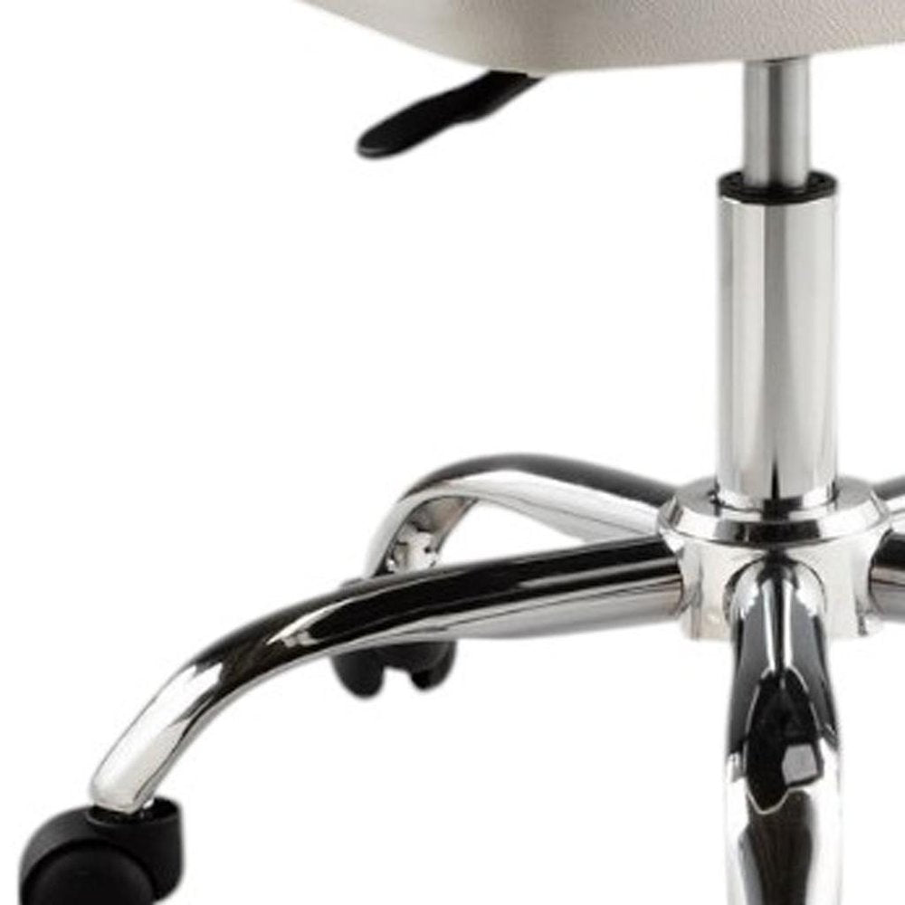 White and Silver Faux Leather Adjustable Height Swivel Rolling Office Chair - 29.3" H x 22" W x 22" D