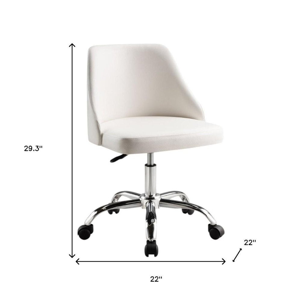 White and Silver Faux Leather Adjustable Height Swivel Rolling Office Chair - 29.3" H x 22" W x 22" D