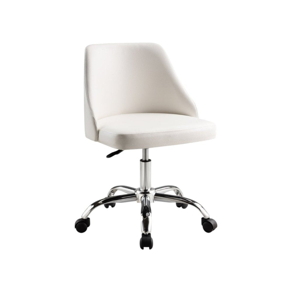 White and Silver Faux Leather Adjustable Height Swivel Rolling Office Chair - 29.3" H x 22" W x 22" D