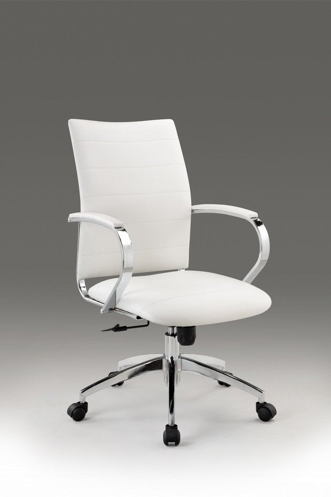 White and Silver Adjustable Height Swivel Rolling Office Chair close-up detail