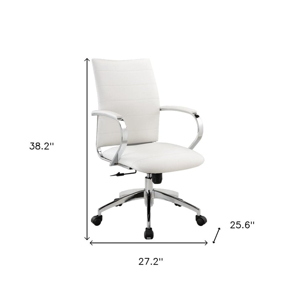 White and Silver Adjustable Height Swivel Rolling Office Chair on a white background
