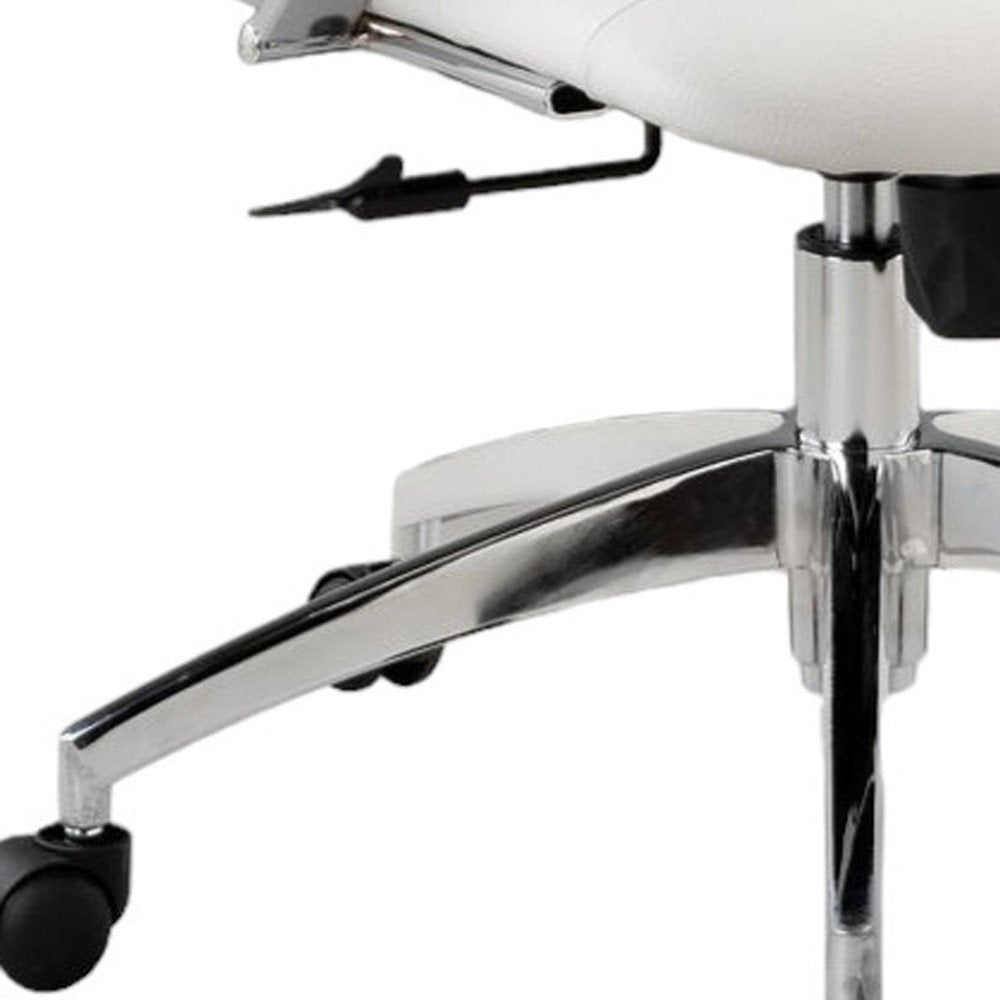 White and Silver Adjustable Height Swivel Rolling Office Chair on a white background