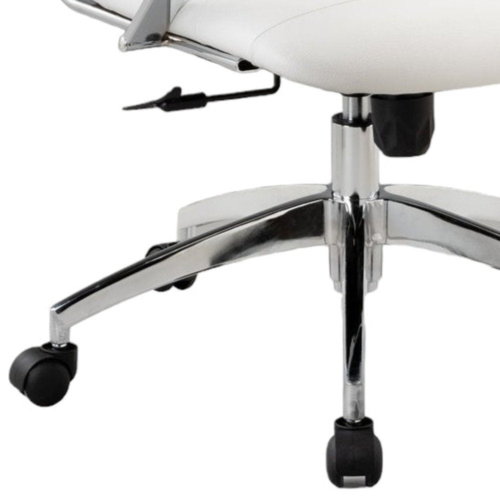 White and Silver Adjustable Height Swivel Rolling Office Chair on a white background