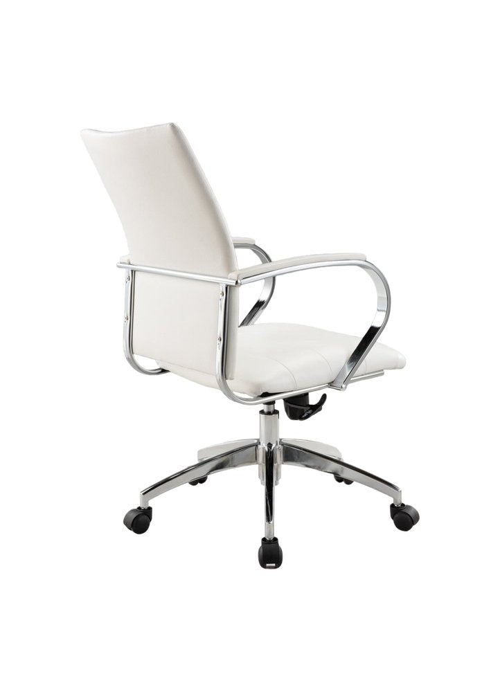 White and Silver Adjustable Height Swivel Rolling Office Chair on a white background