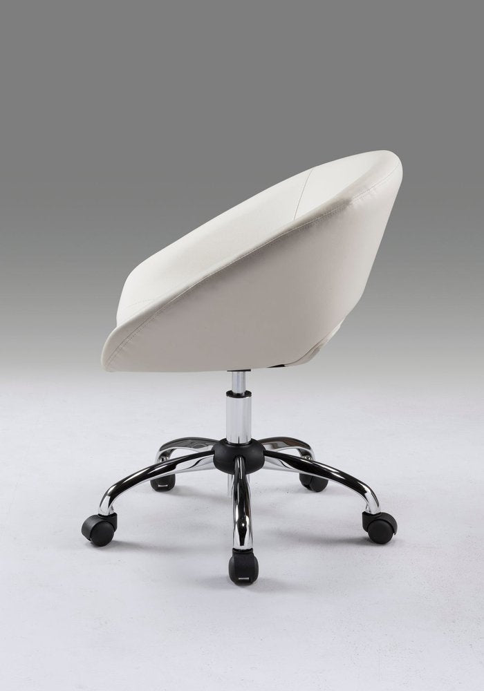 White and Silver Faux Leather Adjustable Height Swivel Rolling Office Chair - 26" H x 25" W x 21" D