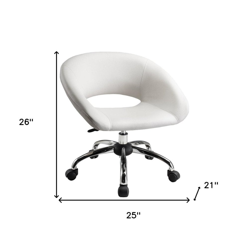 White and Silver Faux Leather Adjustable Height Swivel Rolling Office Chair - 26" H x 25" W x 21" D