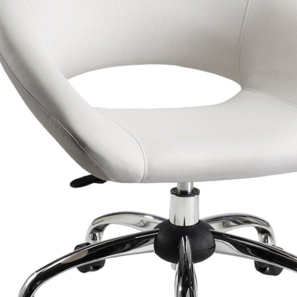 White and Silver Faux Leather Adjustable Height Swivel Rolling Office Chair - 26" H x 25" W x 21" D on a white background