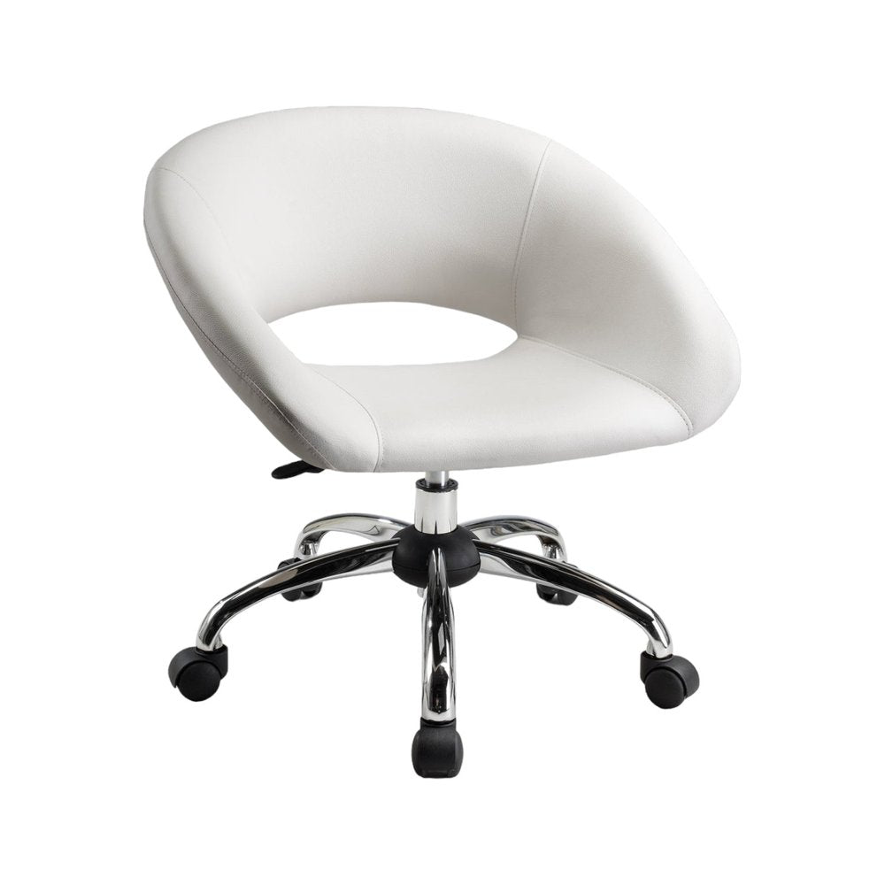 White and Silver Faux Leather Adjustable Height Swivel Rolling Office Chair - 26" H x 25" W x 21" D
