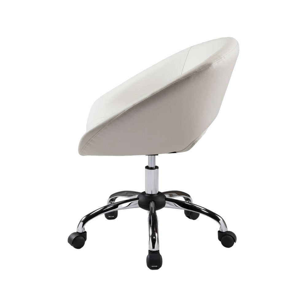 White and Silver Faux Leather Adjustable Height Swivel Rolling Office Chair - 26" H x 25" W x 21" D