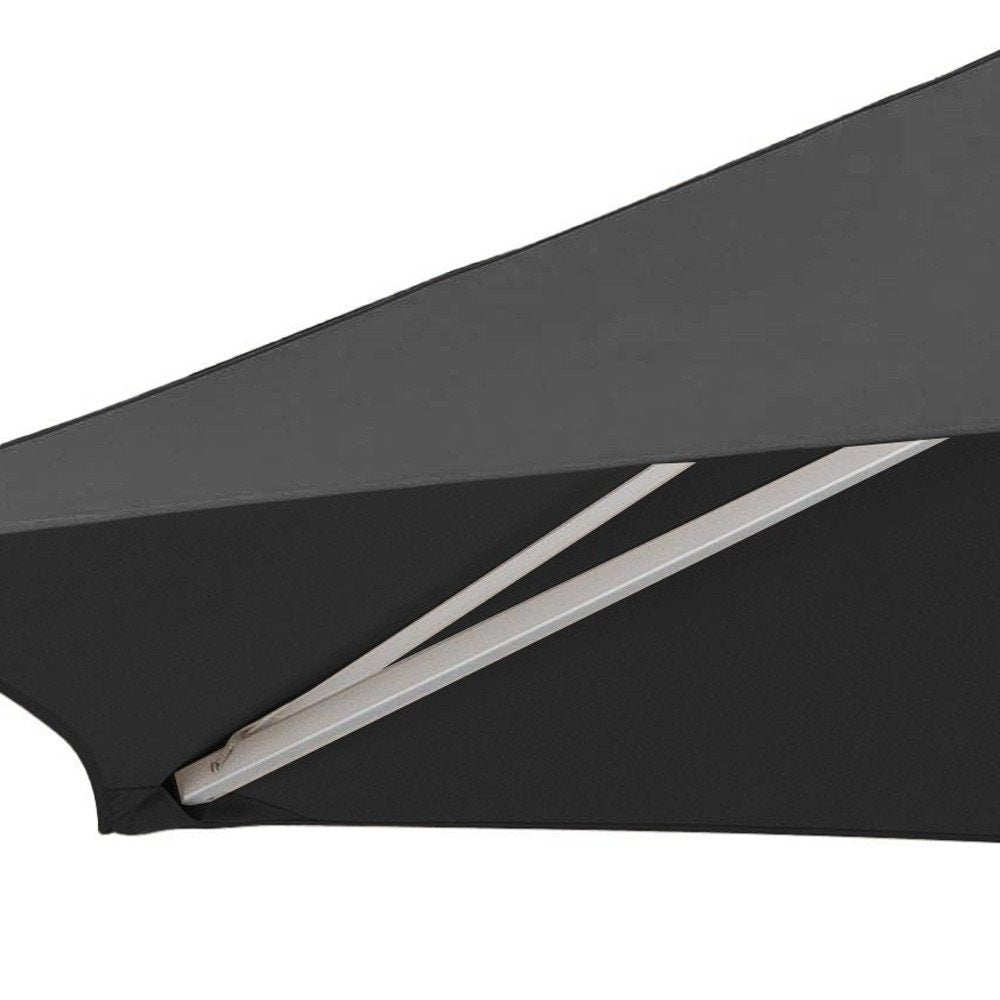 9' Black Polyester Round Market Patio Umbrella on a white background
