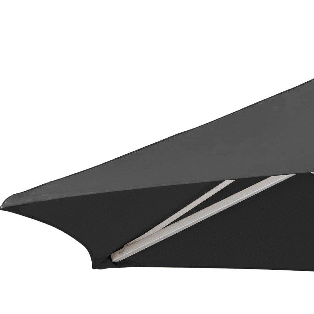 9' Black Polyester Round Market Patio Umbrella on a white background