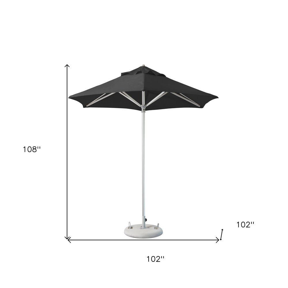 9' Black Polyester Round Market Patio Umbrella on a white background