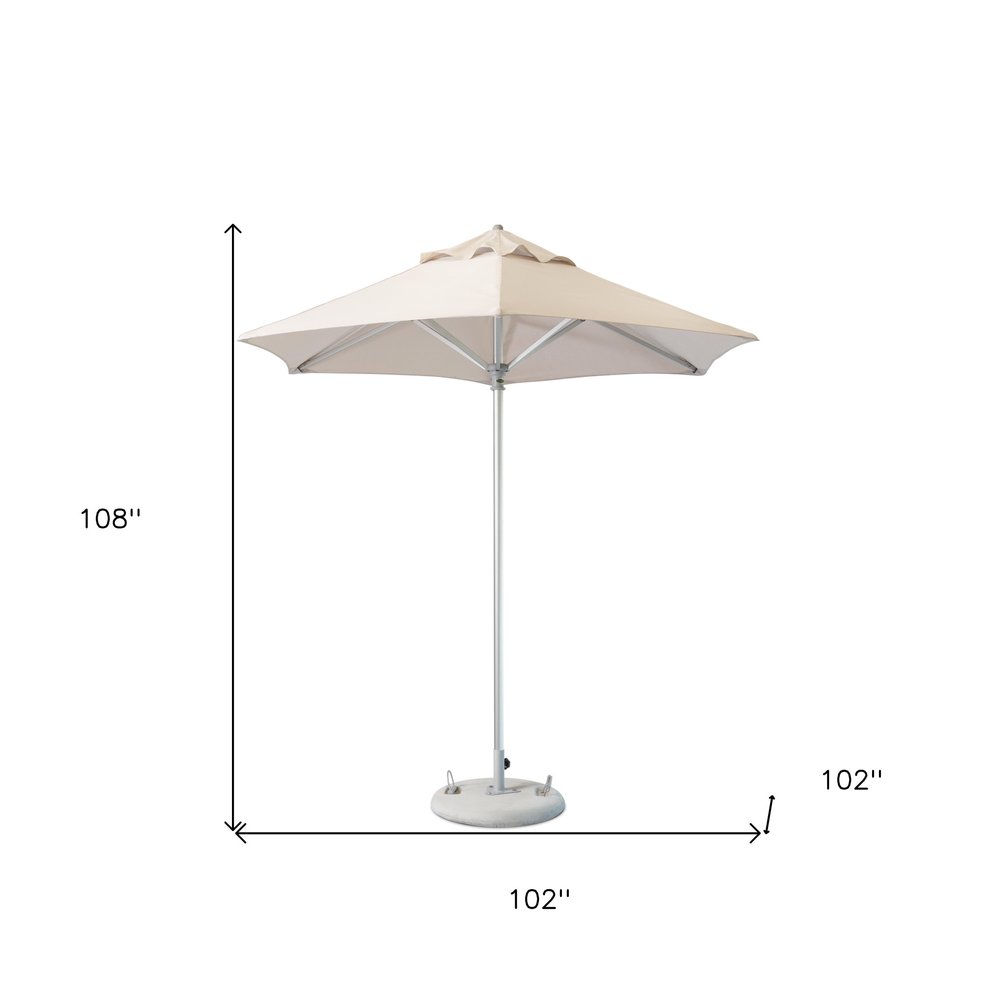 9' Ecru Polyester Round Market Patio Umbrella on a white background