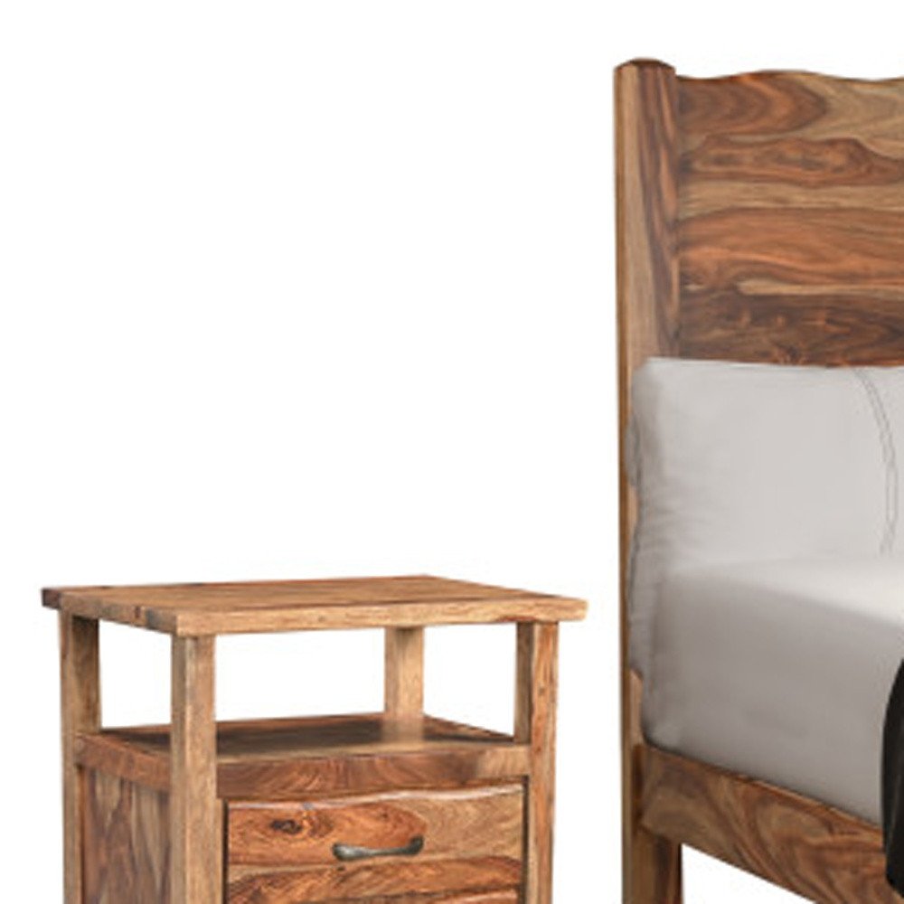 Three Piece Brown Solid Wood Bedroom Set on a white background