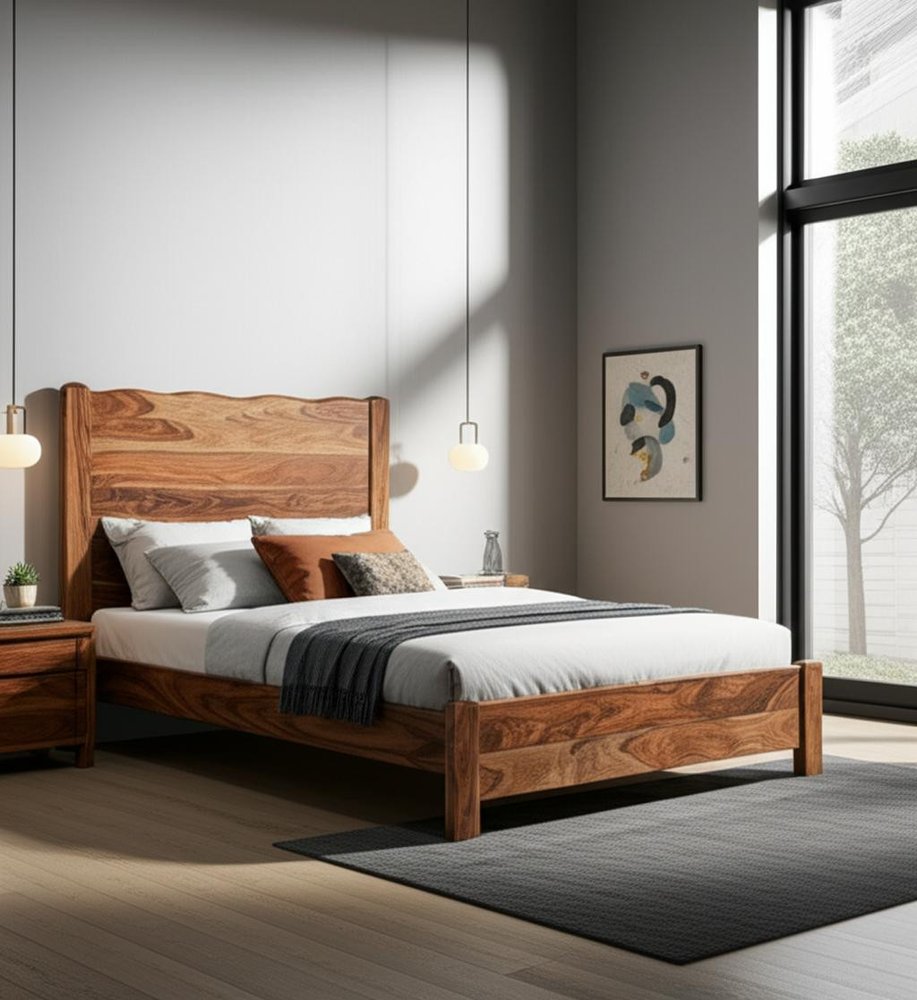 Three Piece Brown Solid Wood Bedroom Set in a home interior