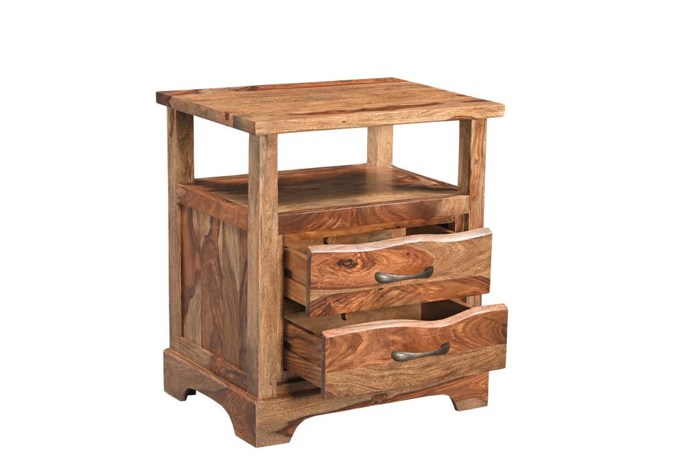 Three Piece Brown Solid Wood Bedroom Set on a white background