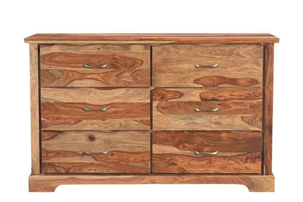 Three Piece Brown Solid Wood Bedroom Set on a white background