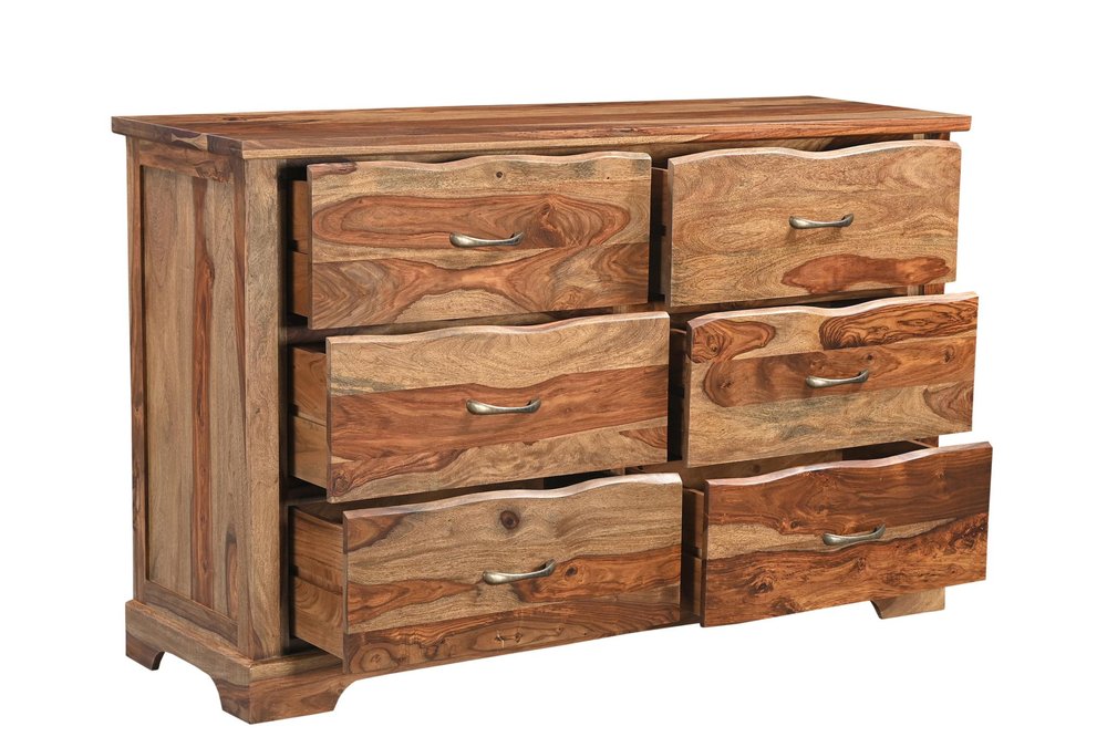 Three Piece Brown Solid Wood Bedroom Set on a white background