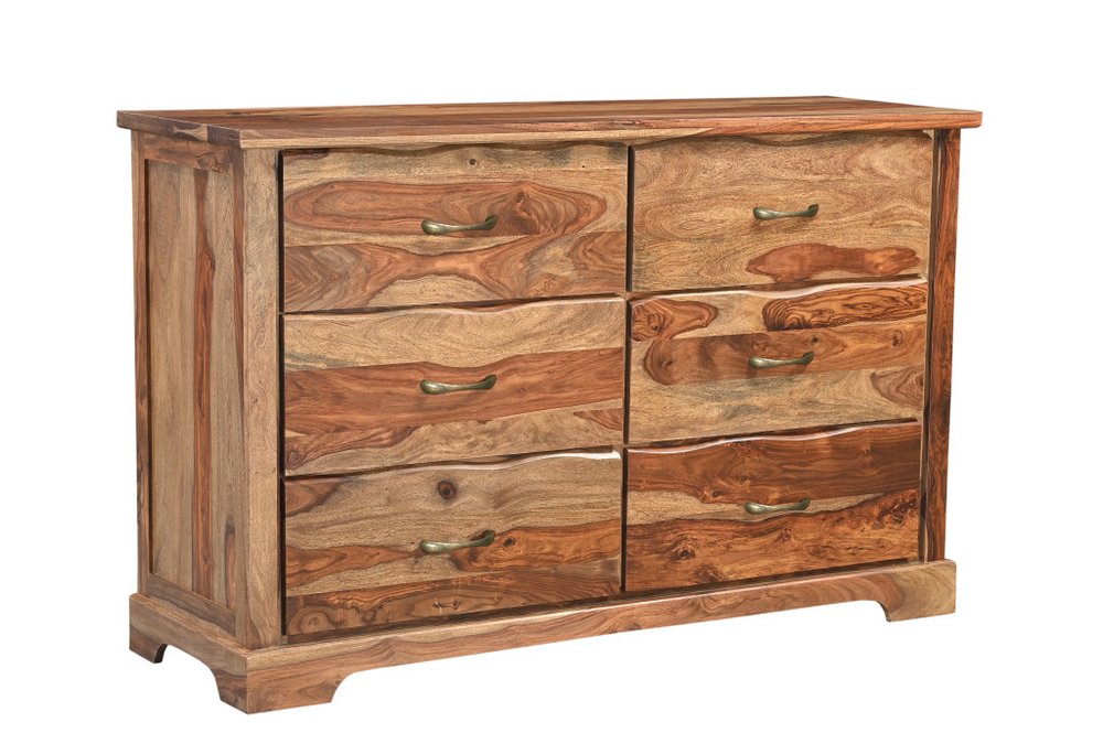 Three Piece Brown Solid Wood Bedroom Set on a white background