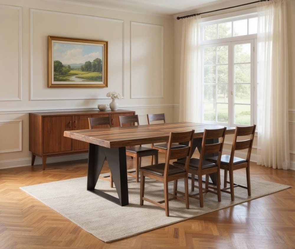 Seven Piece Brown and Black Solid Wood Dining Set with Six Chairs - SKU 554234