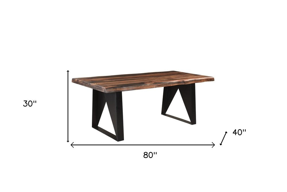 Seven Piece Brown and Black Solid Wood Dining Set with Six Chairs on a white background