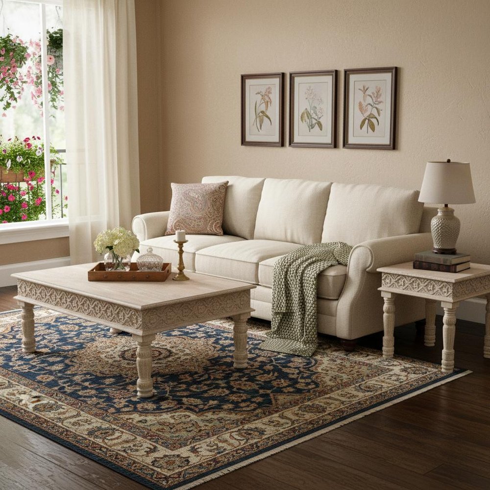 Set Of Two Natural Solid Wood Distressed Coffee Table in a home interior