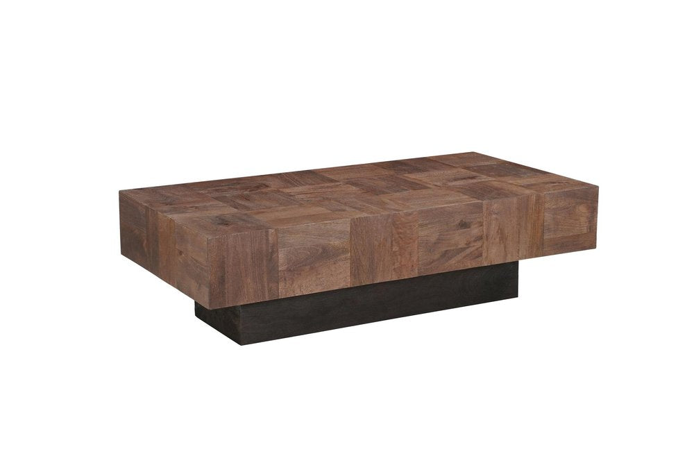 Set Of Two Natural and Brown Solid Wood Block Coffee Table on a white background