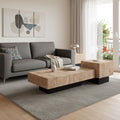 Set Of Two Natural and Brown Solid Wood Block Coffee Table