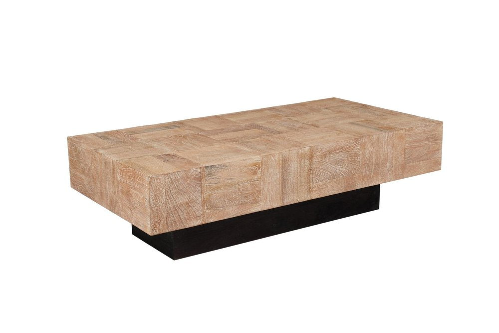 Set Of Two Natural and Brown Solid Wood Block Coffee Table - 16.00" H x 59.00" W x 30.00" D