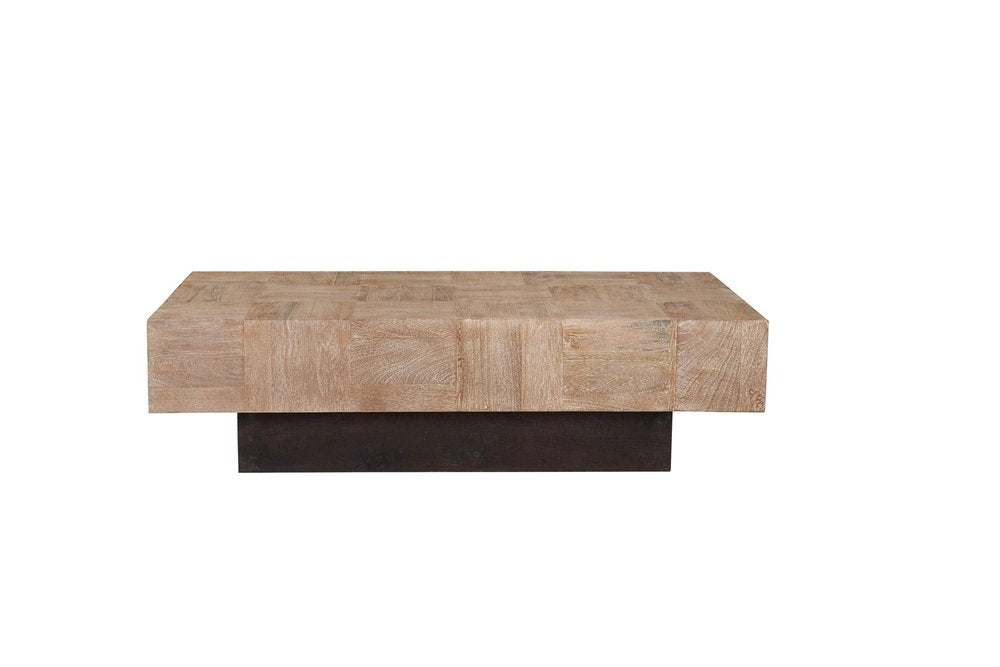 Set Of Two Natural and Brown Solid Wood Block Coffee Table - 16.00" H x 59.00" W x 30.00" D