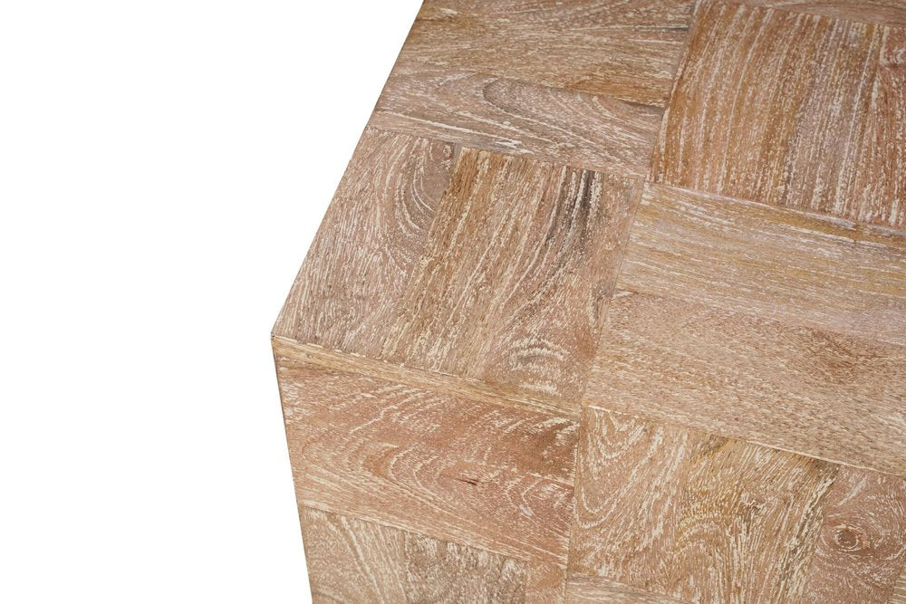Set Of Two Natural and Brown Solid Wood Block Coffee Table