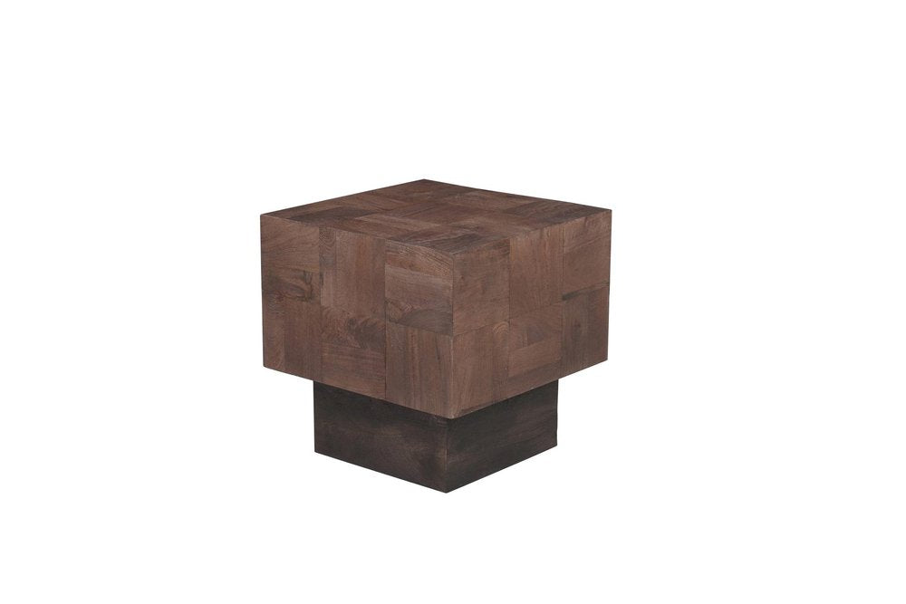 Set Of Two Natural and Brown Solid Wood Square Block Coffee Table on a white background