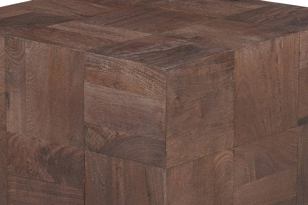 Set Of Two Natural and Brown Solid Wood Square Block Coffee Table close-up detail