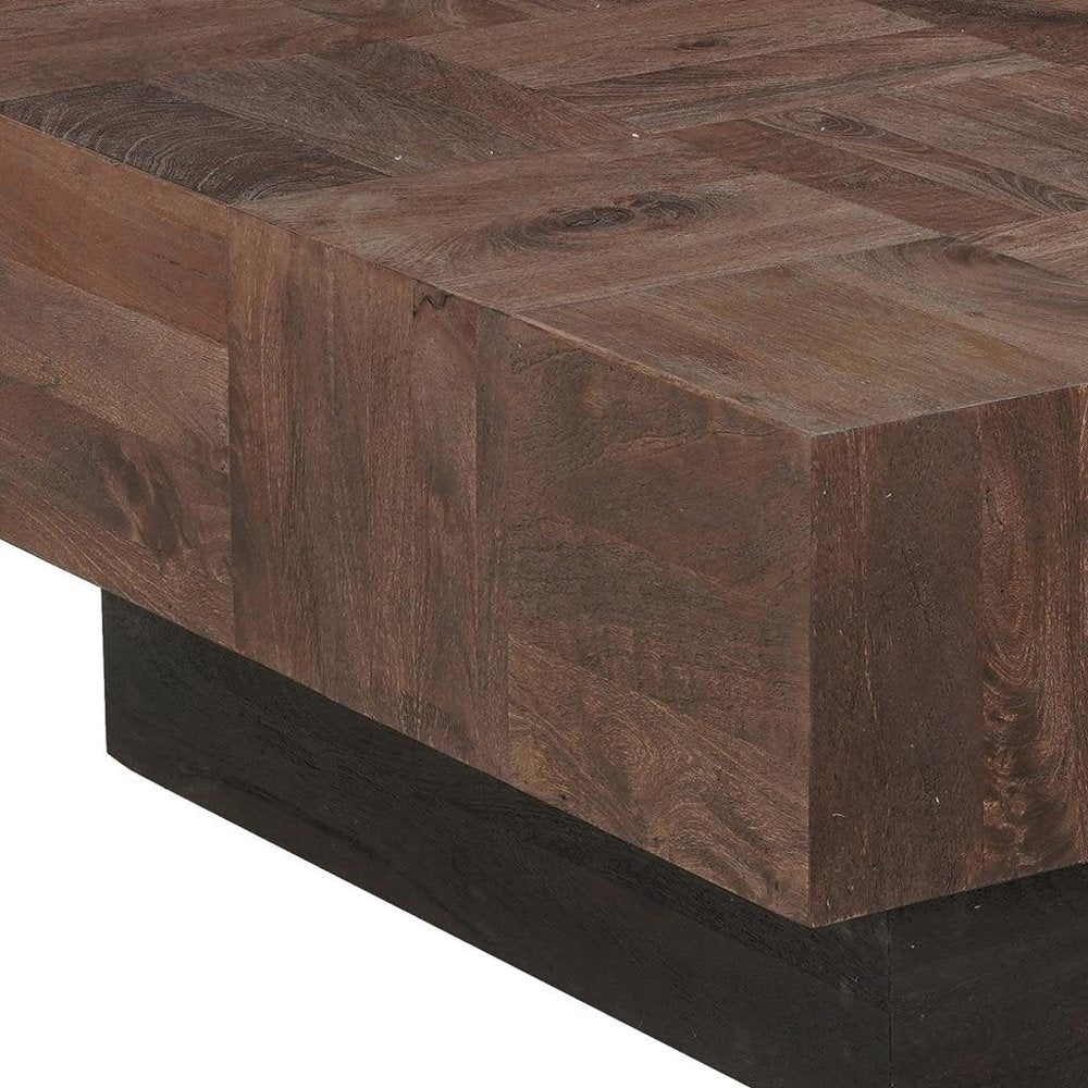 Set Of Two Natural and Brown Solid Wood Square Block Coffee Table close-up detail