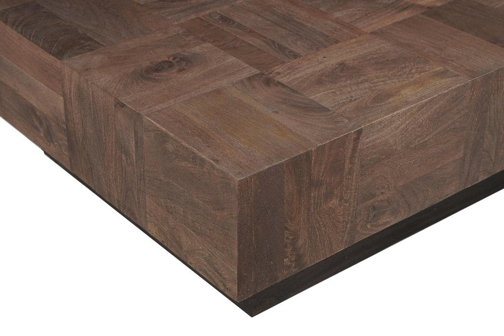 Set Of Two Natural and Brown Solid Wood Square Block Coffee Table