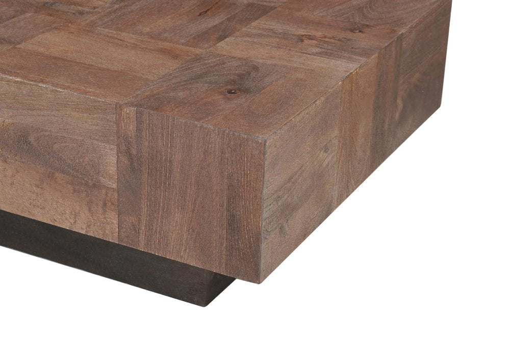 Set Of Two Natural and Brown Solid Wood Square Block Coffee Table