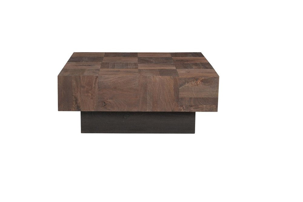 Set Of Two Natural and Brown Solid Wood Square Block Coffee Table on a white background