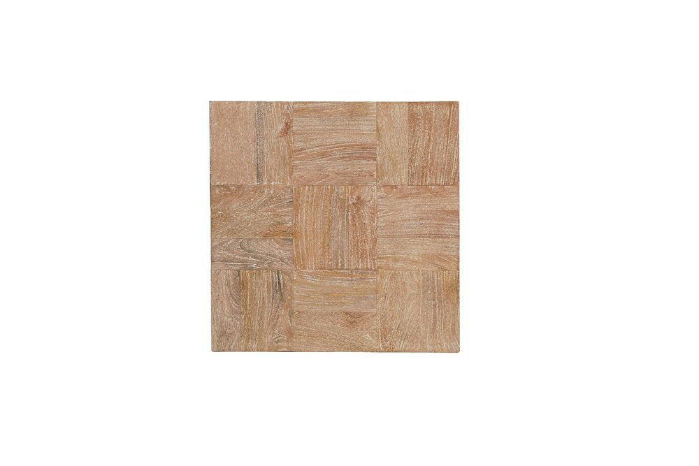 Set Of Two Natural and Dark Brown Solid Wood Square Block Coffee Table on a white background