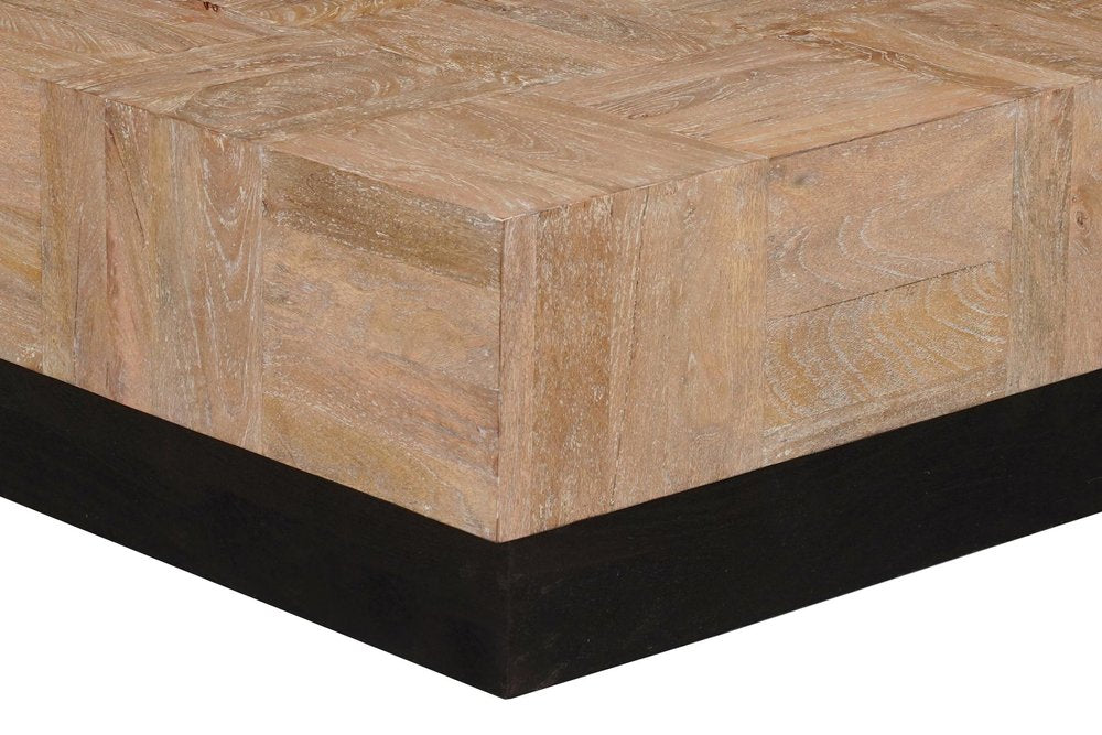 Set Of Two Natural and Dark Brown Solid Wood Square Block Coffee Table