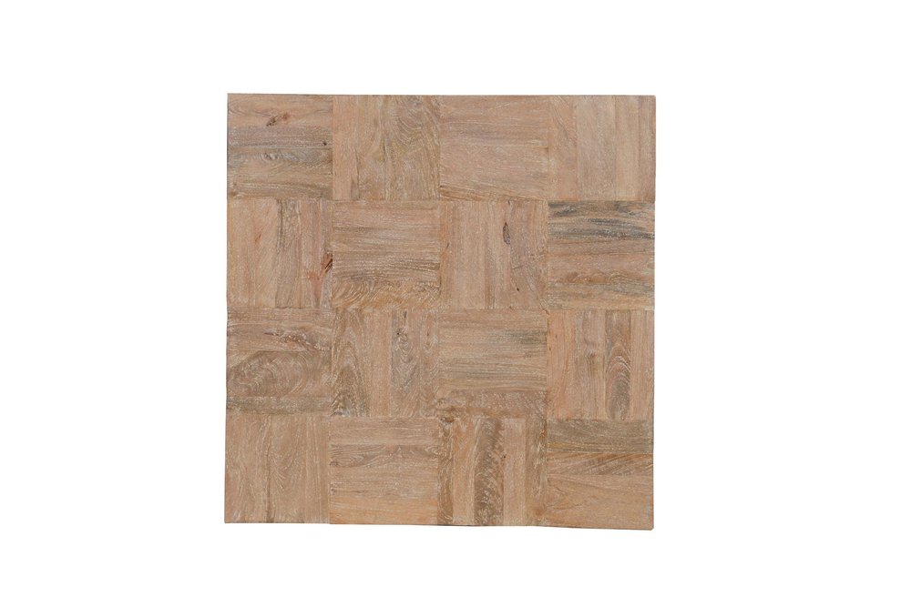 Set Of Two Natural and Dark Brown Solid Wood Square Block Coffee Table