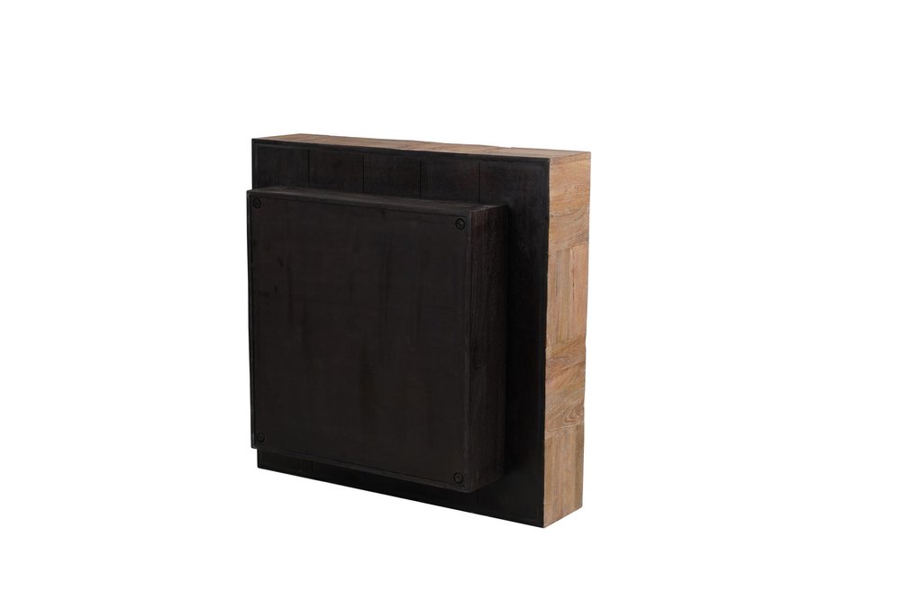 Set Of Two Natural and Dark Brown Solid Wood Square Block Coffee Table