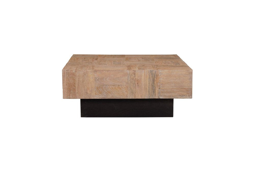 Set Of Two Natural and Dark Brown Solid Wood Square Block Coffee Table on a white background